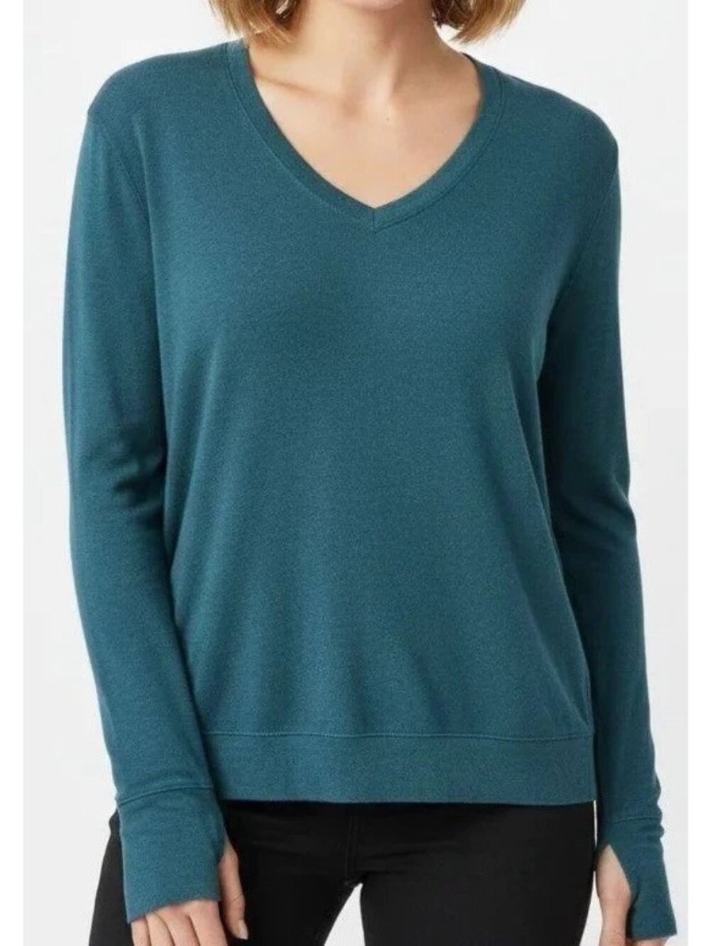 NWT Athleta Sunrise V-Neck Sweatshirt Teal Small